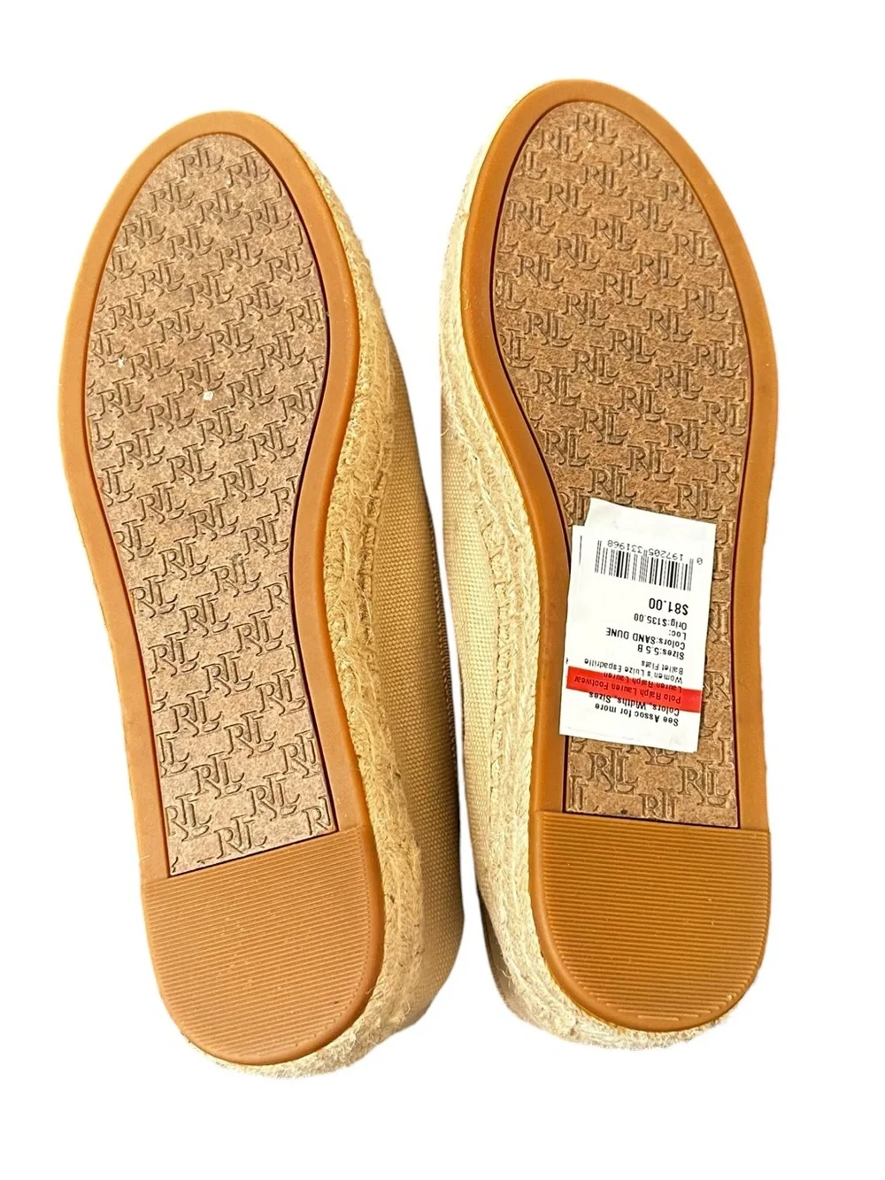 Ralph Lauren Tan Canvas Espadrille Platform Flats size 5.5
